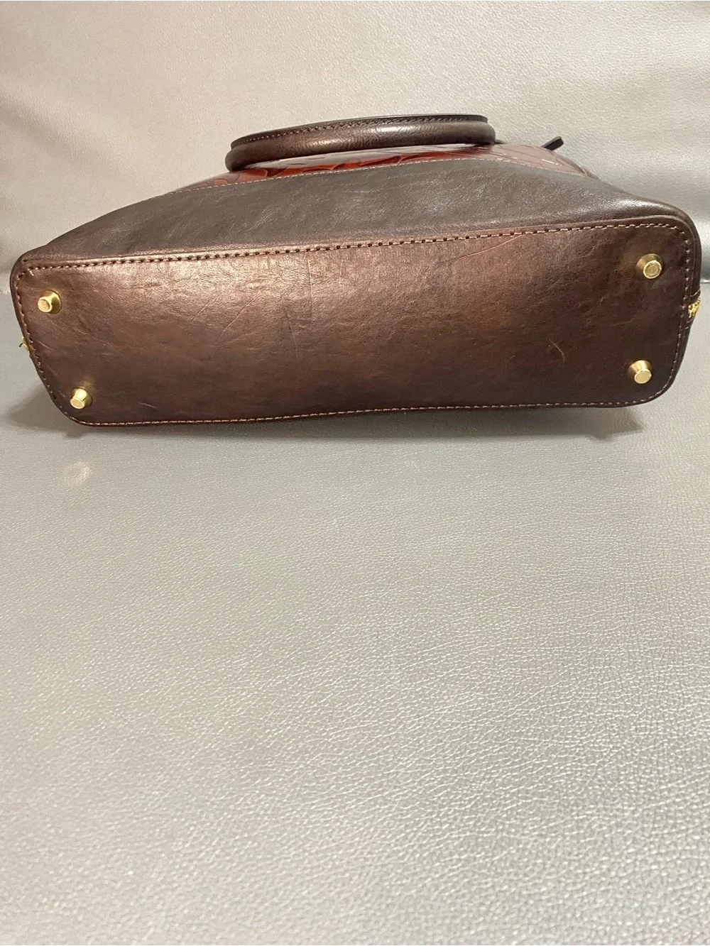 NWT Valentina Brown Embossed Leather Satchel/Shoulder Bag